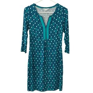 Boden Teal‎ Geometric Print 3/4 Sleeve V-Neck Casual Dress Size S